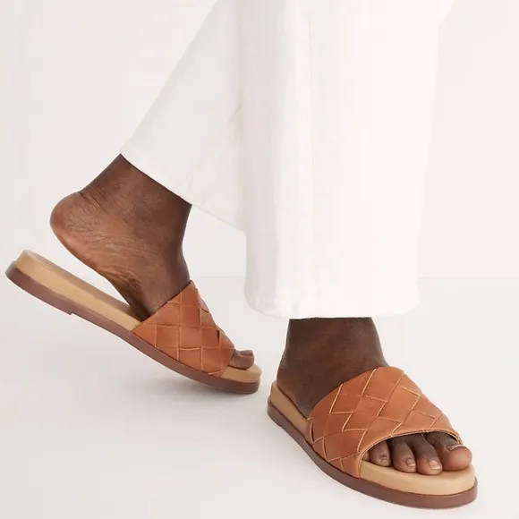New! Madewell Burnished Caramel The Louisa Slide Sandal in Woven Leather