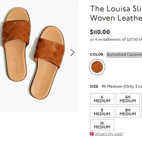 New! Madewell Burnished Caramel The Louisa Slide Sandal in Woven Leather