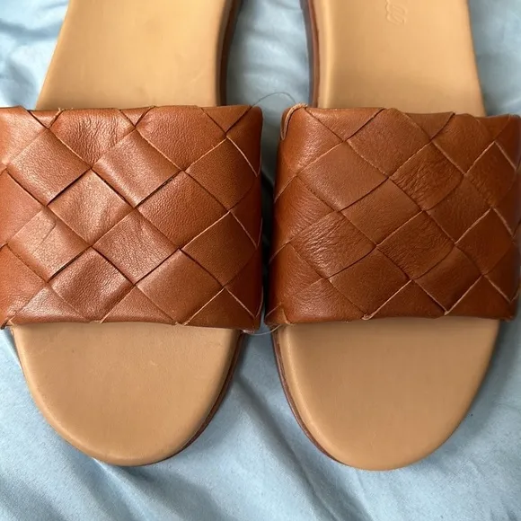 New! Madewell Burnished Caramel The Louisa Slide Sandal in Woven Leather