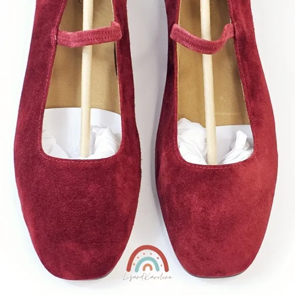 New! Madewell Greta Ballet Ruby Port Leather Suede Flats