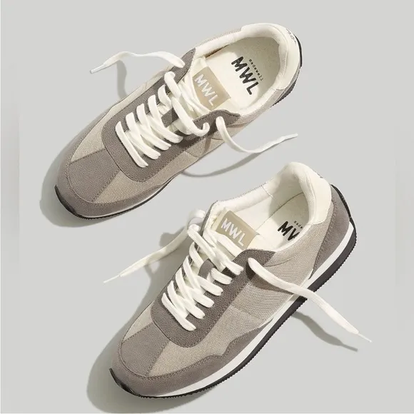 NEW Madewell League Sneakers in Washed Nubuck Leather &amp; Mesh Gray size women’s 7