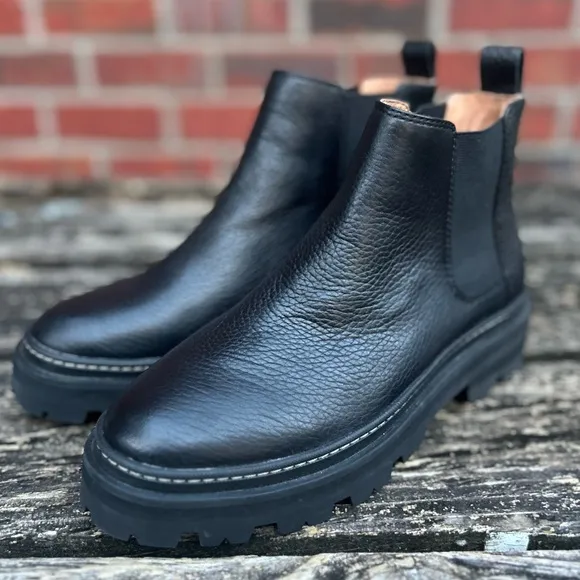 New Madewell Paulette Short Chelsea - Pebbled True Black Leather Boots Size 8
