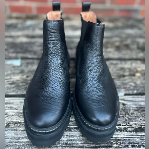 New Madewell Paulette Short Chelsea - Pebbled True Black Leather Boots Size 8