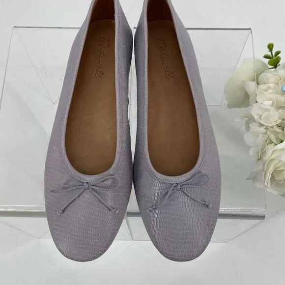 NEW MADEWELL THE ADELLE LIZARD EMBOSSED BALLET FLAT IN LILAC MORNING MIST 9