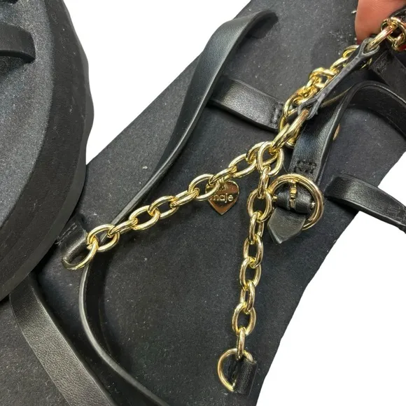 NEW* MAJE Frankie Black/Gold Chain And Charm-Embellished Leather Sandals Size 37