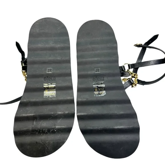 NEW* MAJE Frankie Black/Gold Chain And Charm-Embellished Leather Sandals Size 37
