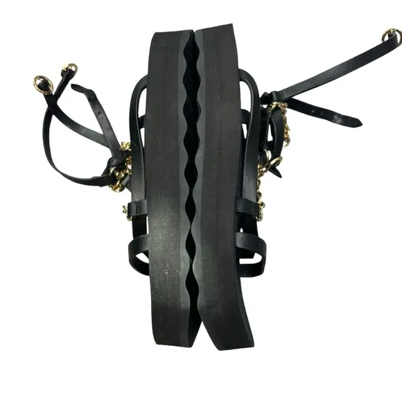 NEW* MAJE Frankie Black/Gold Chain And Charm-Embellished Leather Sandals Size 37