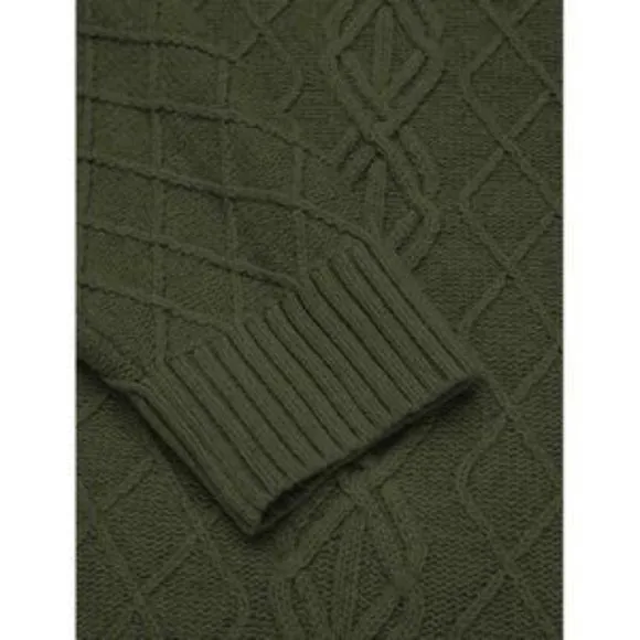 New Men's Sweater Cable Knitted Pullover Green