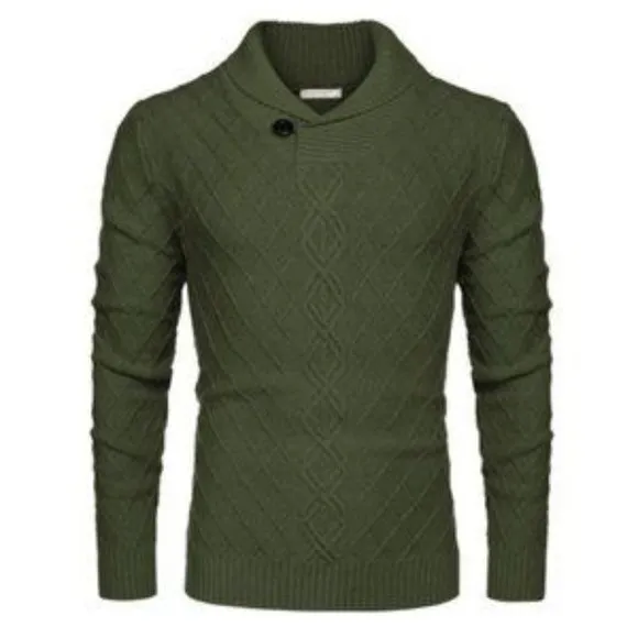 New Men's Sweater Cable Knitted Pullover Green