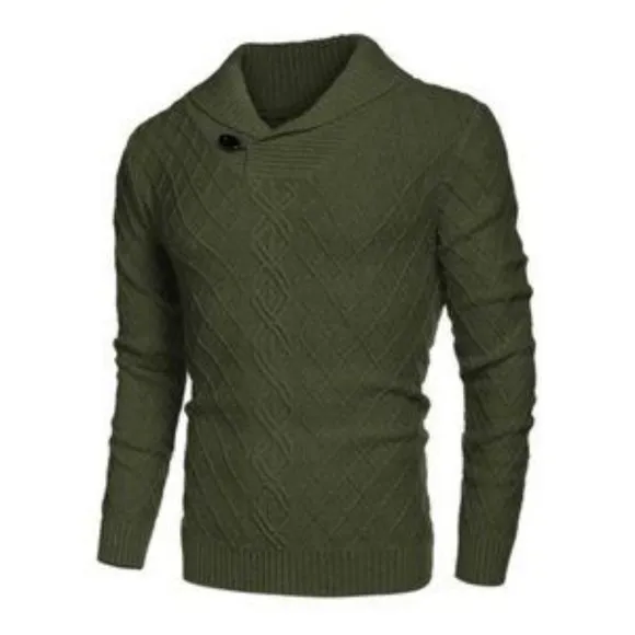 New Men's Sweater Cable Knitted Pullover Green