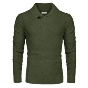 New Men's Sweater Cable Knitted Pullover Green