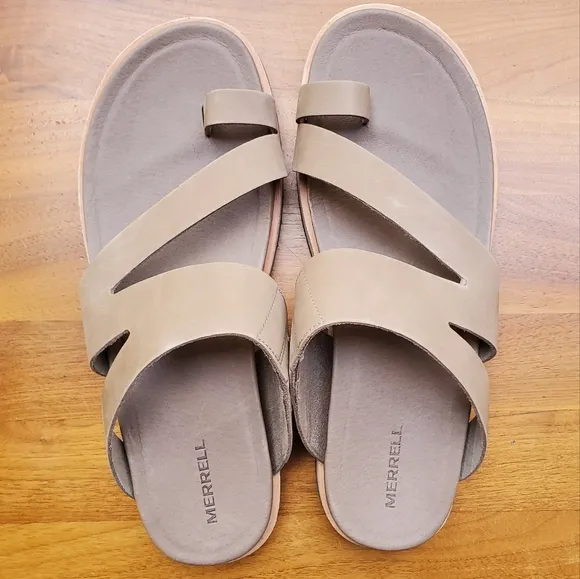New Merrell Juno Wrap Sandals slides in Moon buff tan 9 Women's Shoes Wide Feet