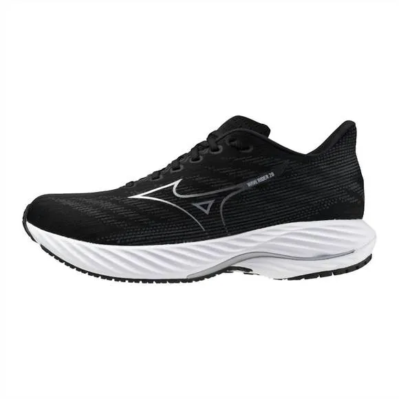 NEW MIZUNO men's wave rider 28 sneakers in black/silver