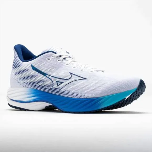 NEW MIZUNO men's wave rider 28 sneakers in white/estate blue