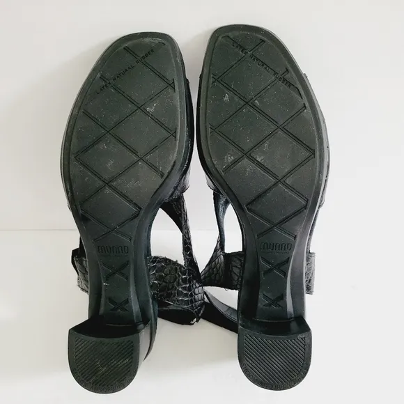 NEW Munro American Black Leather Croc Print Ankle Strap Sandals Size 8.5
