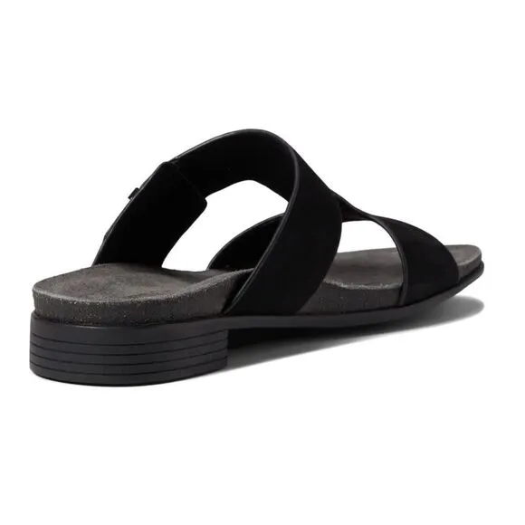 New Munro Jody black leather suede like slip on slides slippers size 7 W wide