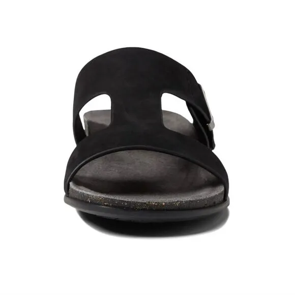 New Munro Jody black leather suede like slip on slides slippers size 7 W wide