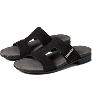 New Munro Jody black leather suede like slip on slides slippers size 7 W wide