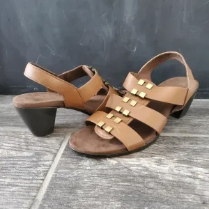 NEW Munro Maggie Brown Leather Slingback Sandals