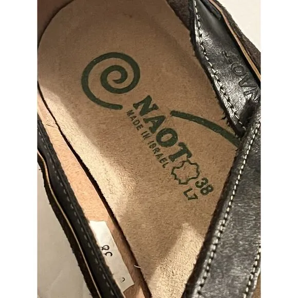 NEW Naot Matai Mary Jane Flats •Women 38/ US 7• Swirl Design Metallic Black $199