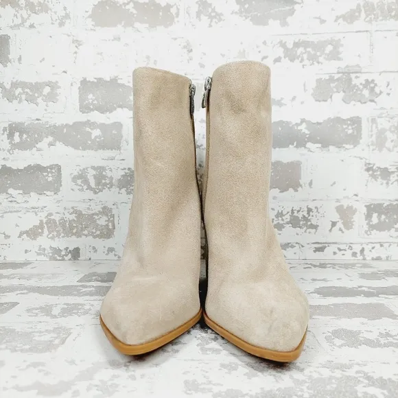 NEW Nordstrom Franka Tan Suede Brown Block Heel Side Zip Ankle Boots T628