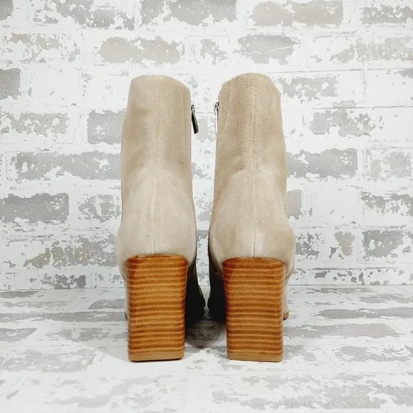 NEW Nordstrom Franka Tan Suede Brown Block Heel Side Zip Ankle Boots T628