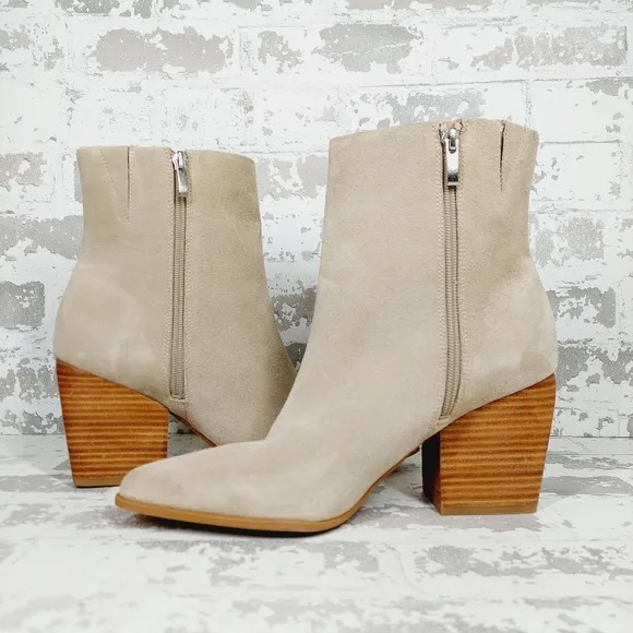 NEW Nordstrom Franka Tan Suede Brown Block Heel Side Zip Ankle Boots T628