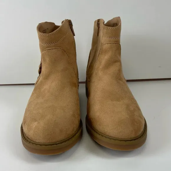 NEW Nordstrom Girls Tan Noemi Booties Boots Side Zip Braid Detail Size 2M