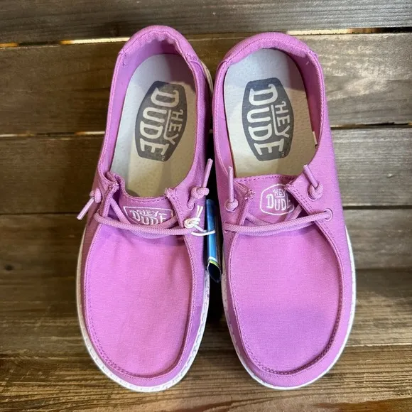 New NWT Big Kids Hey Dude Wendy Slub Canvas Purple Slip On Shoes Loafers 3 Y