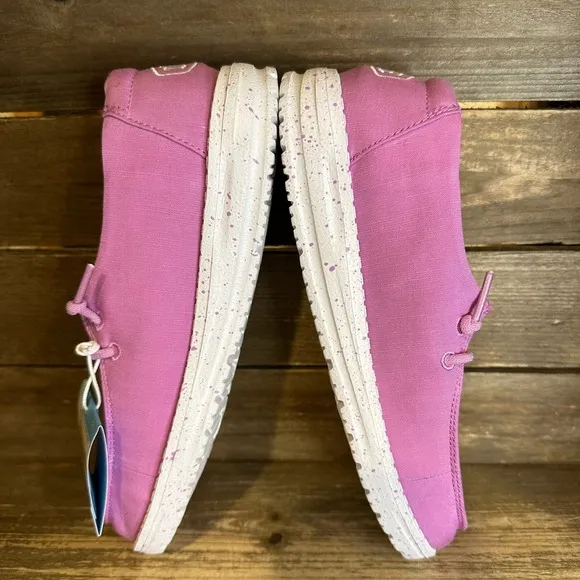 New NWT Big Kids Hey Dude Wendy Slub Canvas Purple Slip On Shoes Loafers 3 Y