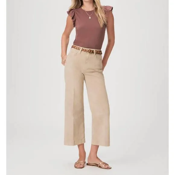 NEW PAIGE anessa ankle wide leg jean in vintage soft sand