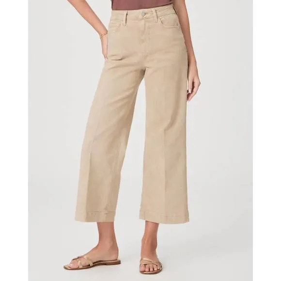 NEW PAIGE anessa ankle wide leg jean in vintage soft sand