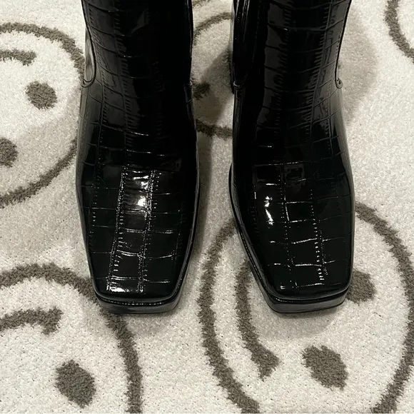 New Princess Polly Jamie Croc Patent Leather Square Toe Platform Boots Size 8