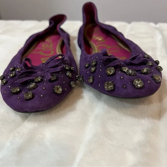 NEW Sam Edelman FERN Purple Suede Crystal Embellished Ballerina Flats