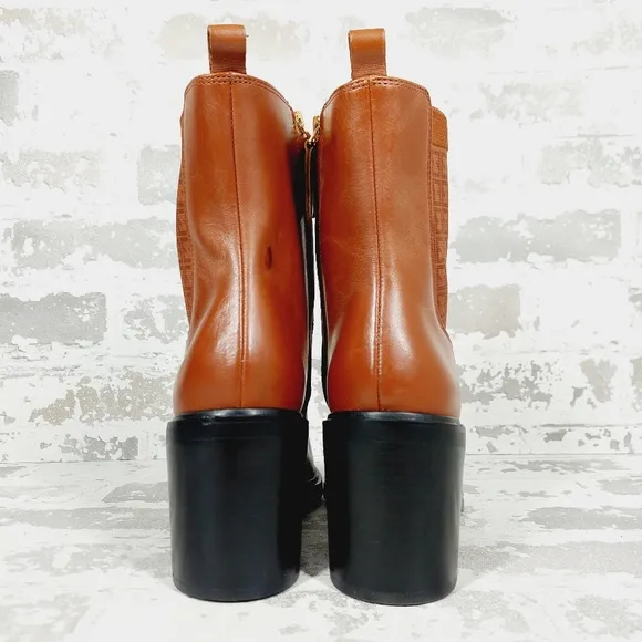 New Sarto By Franco Sarto-Paula Leather Brown Heeled Chelsea Boots  K207