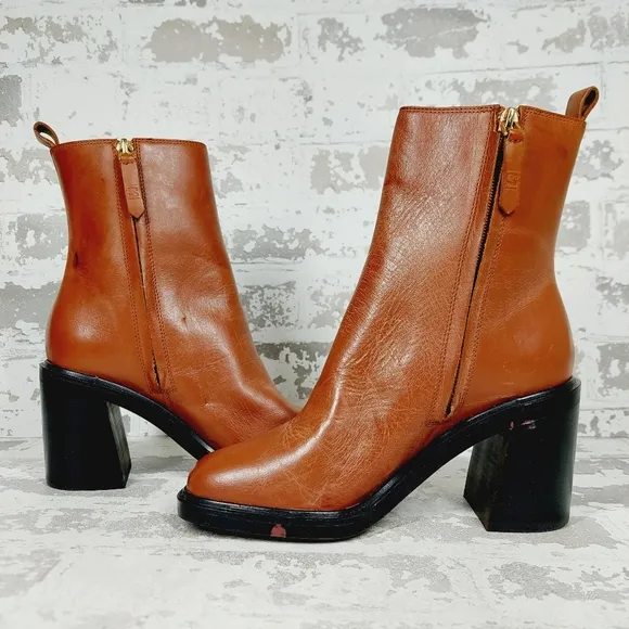 New Sarto By Franco Sarto-Paula Leather Brown Heeled Chelsea Boots  K207