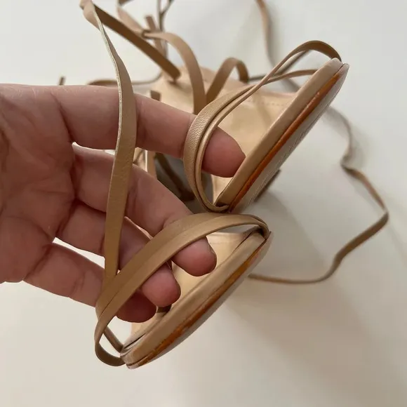 NEW Schutz Deonne Ankle Wrap Wedge Sandals Womens 9.5B Beige Leather NEW NWOT