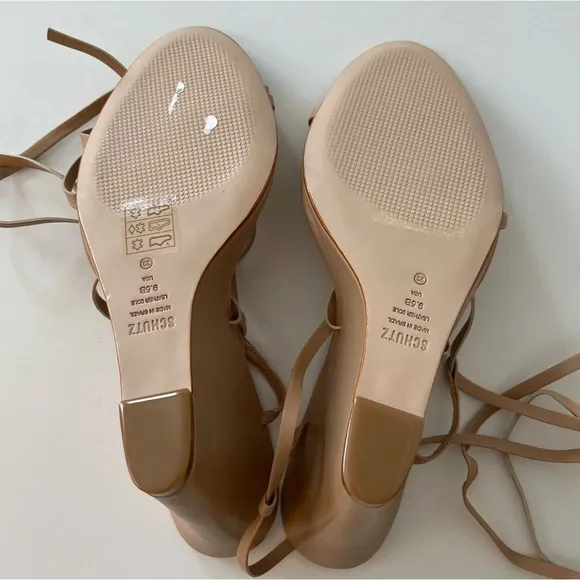 NEW Schutz Deonne Ankle Wrap Wedge Sandals Womens 9.5B Beige Leather NEW NWOT