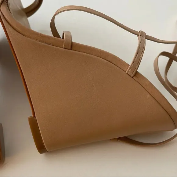 NEW Schutz Deonne Ankle Wrap Wedge Sandals Womens 9.5B Beige Leather NEW NWOT