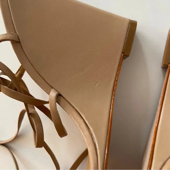 NEW Schutz Deonne Ankle Wrap Wedge Sandals Womens 9.5B Beige Leather NEW NWOT