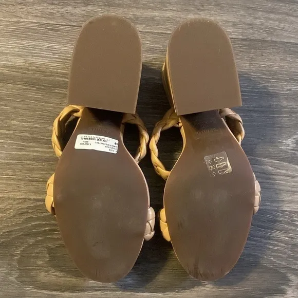 NEW SCHUTZ Elida Braided Leather Chunky Heel Slide Sandals in Honey Beige Size 8