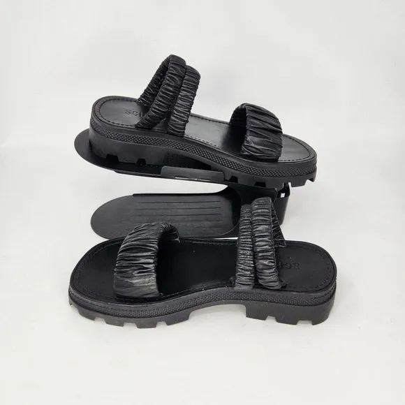 New Schutz Womens Lirah Leather Sporty Chunky Slide Sandals Black Size 7