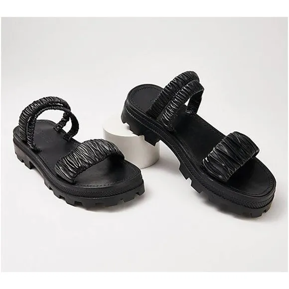 New Schutz Womens Lirah Leather Sporty Chunky Slide Sandals Black Size 7