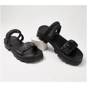 New Schutz Womens Lirah Leather Sporty Chunky Slide Sandals Black Size 7