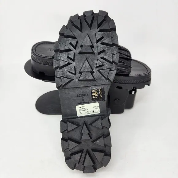 New Schutz Womens Lirah Leather Sporty Chunky Slide Sandals Black Size 7