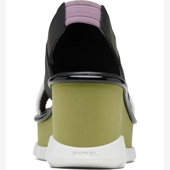 NEW Sorel Size 9 Women's Joanie III Slingback Wedge Sandals - Black/ Olive Shade