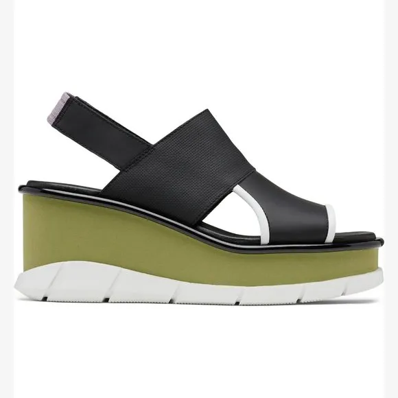 NEW Sorel Size 9 Women's Joanie III Slingback Wedge Sandals - Black/ Olive Shade