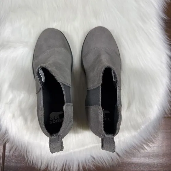 NEW Sorel Women's Size 7 Gray‎ Suede Evie Hidden Wedge Chelsea Bootie Boots