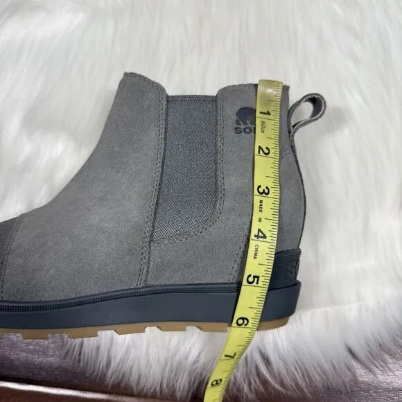 NEW Sorel Women's Size 7 Gray‎ Suede Evie Hidden Wedge Chelsea Bootie Boots