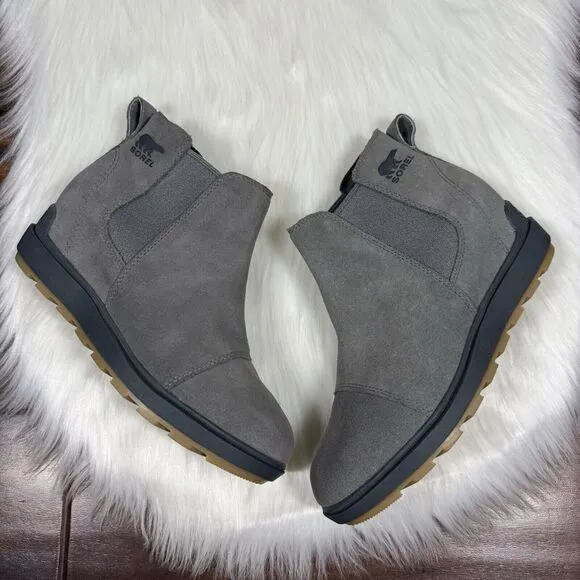 NEW Sorel Women's Size 7 Gray‎ Suede Evie Hidden Wedge Chelsea Bootie Boots